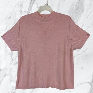 Women’s Short Sleeve Metallic Sparkle Pink Pullover Sweater Top / 3X